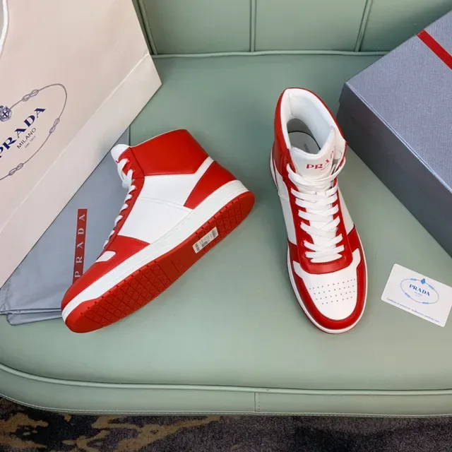 Prada Cloudbust Red and White Leather High-Top Lifestyle Sneakers 7