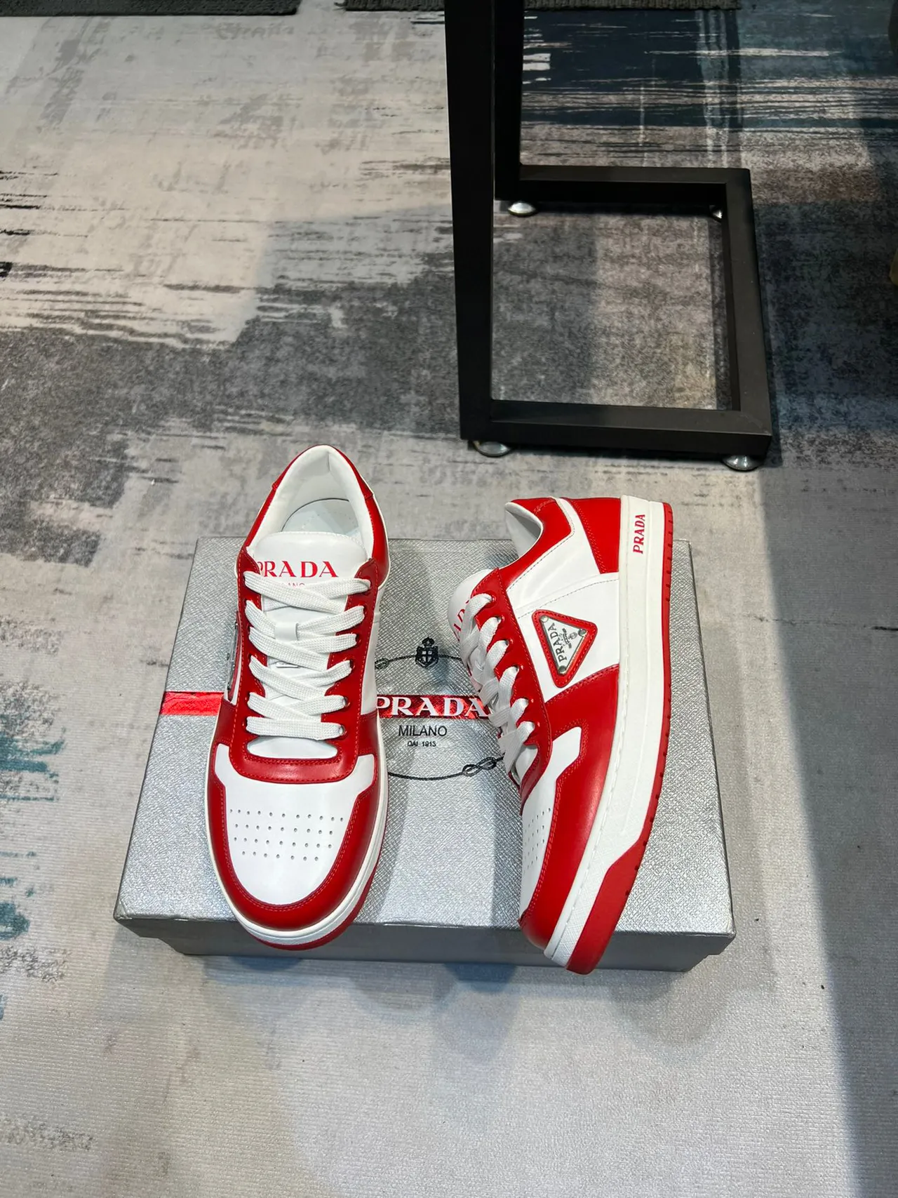 Prada Cloudbust Red and White Paneled Leather Lifestyle Sneakers 4