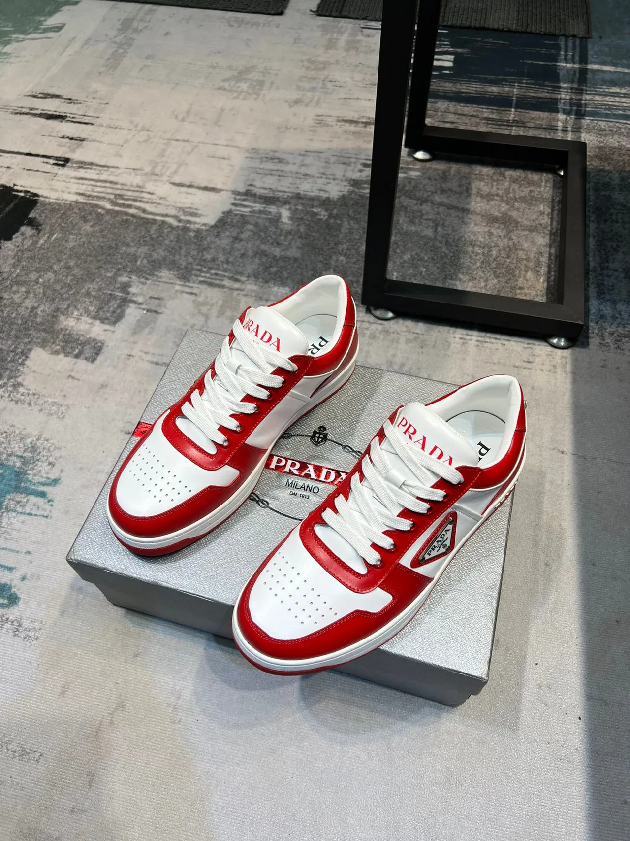 Prada Cloudbust Red and White Paneled Leather Lifestyle Sneakers 5