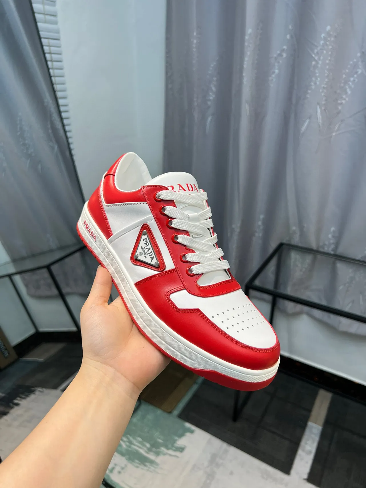 Prada Cloudbust Red and White Paneled Leather Lifestyle Sneakers 6