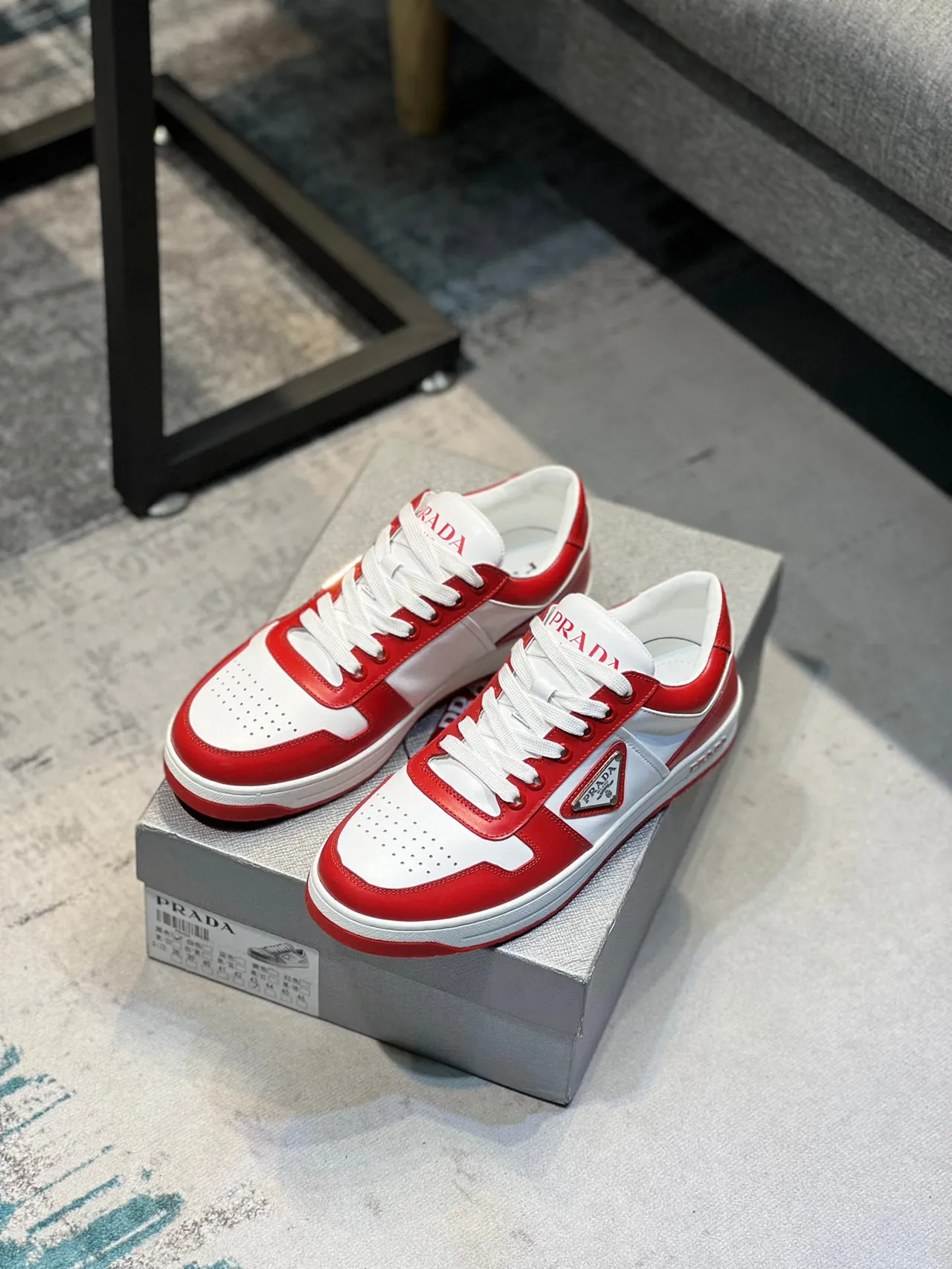 Prada Cloudbust Red and White Paneled Leather Lifestyle Sneakers 7