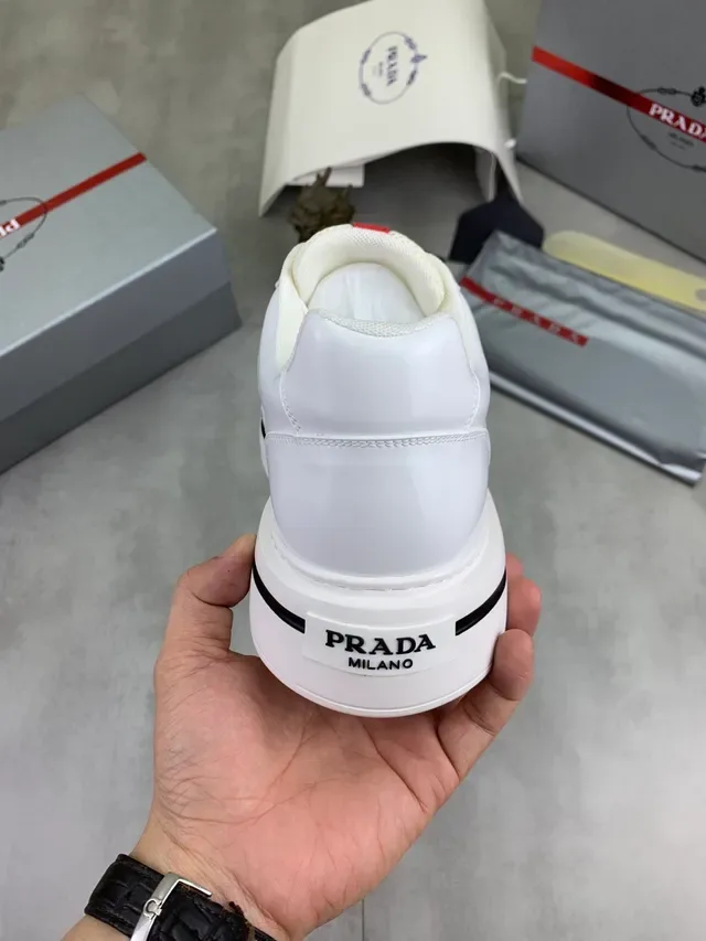 Prada Cloudbust White Beige Platform Sole Mesh And Leather Paneling Chunky Sneakers 3