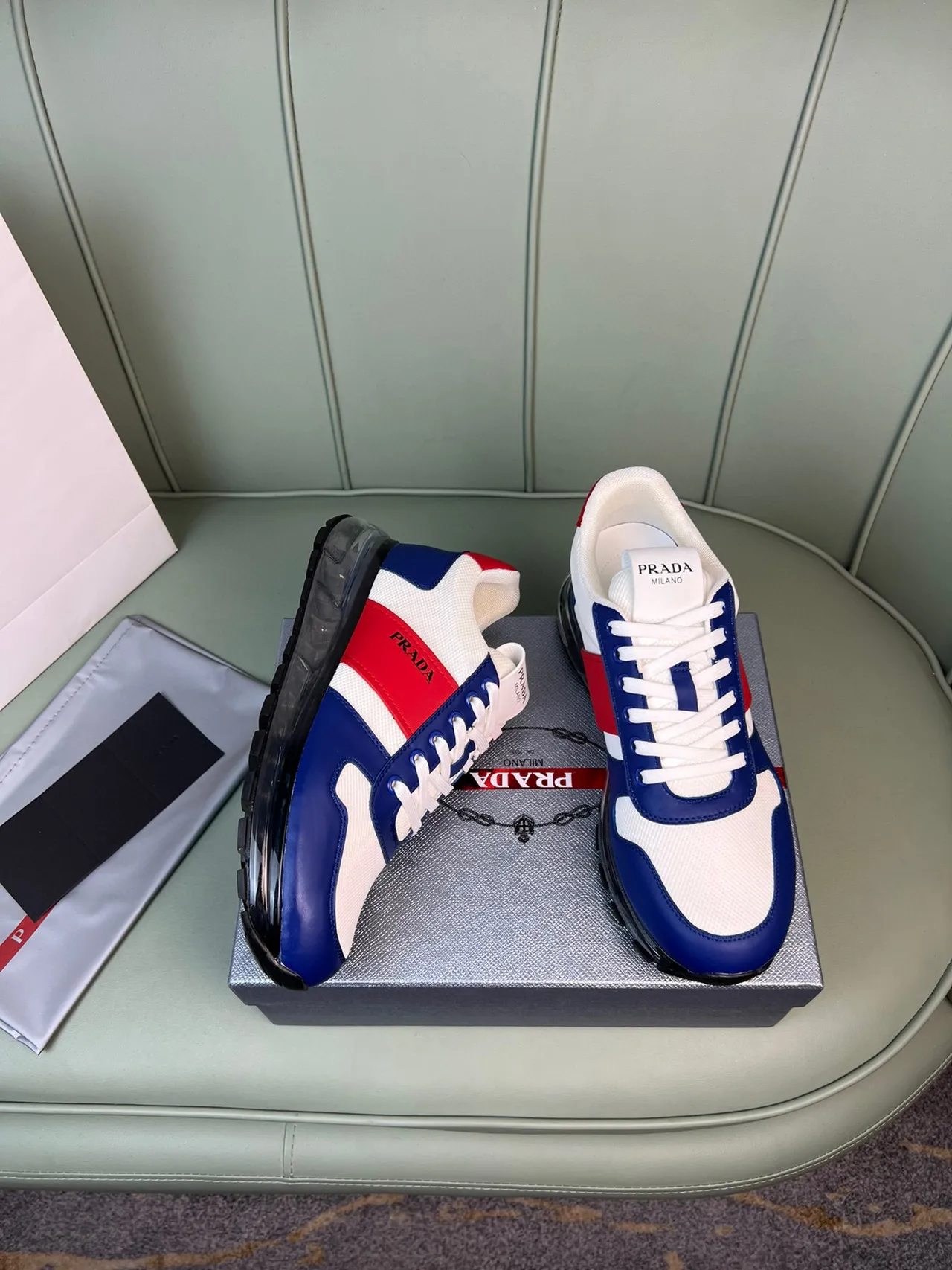 Prada Cloudbust White Blue Red Lifestyle Sneakers 4