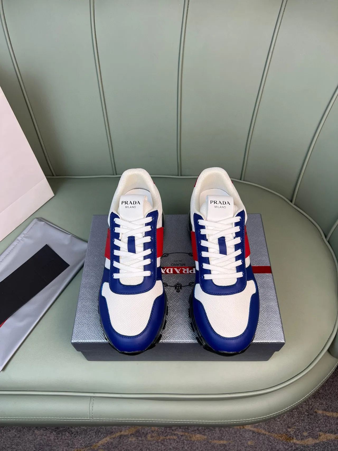 Prada Cloudbust White Blue Red Lifestyle Sneakers 9