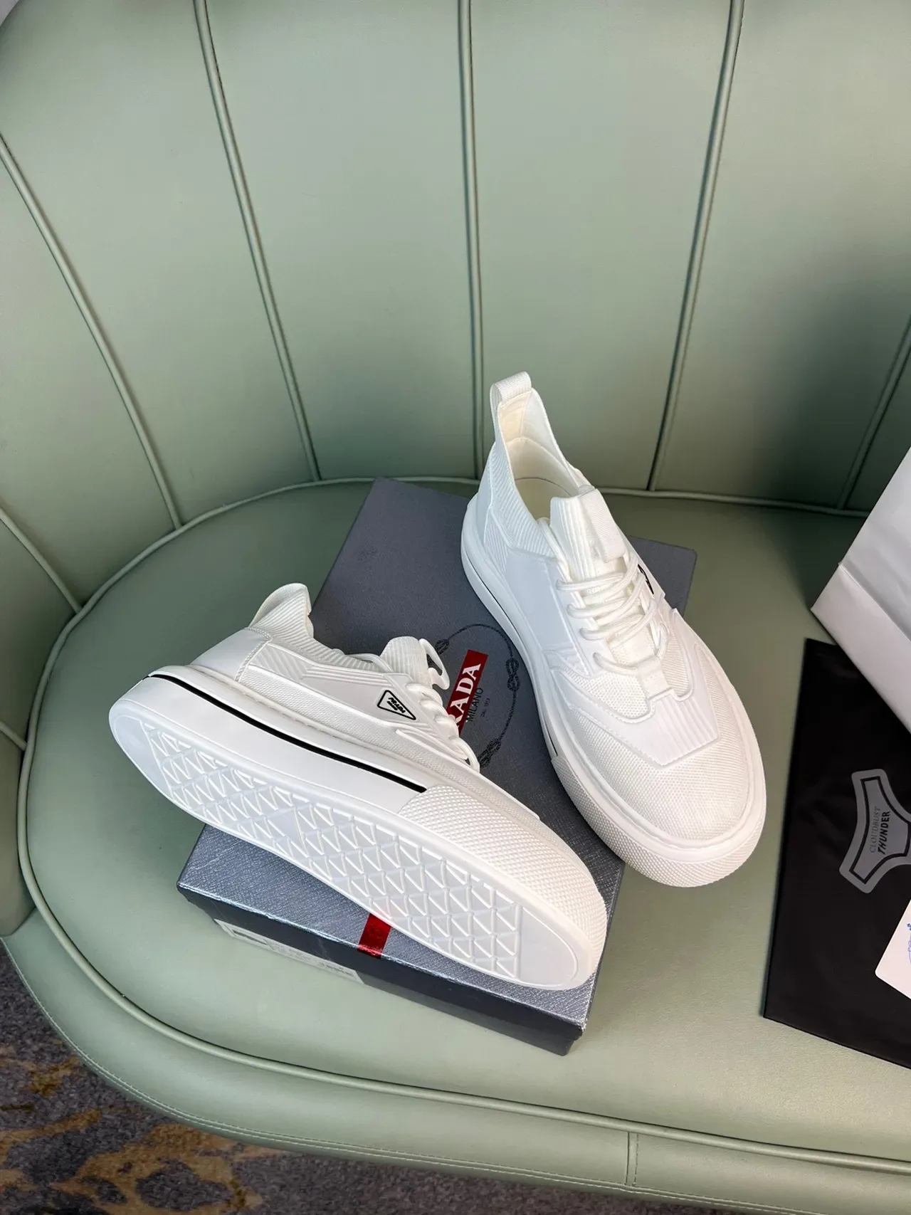 Prada Cloudbust White Knit Platform Lifestyle Sneakers 5