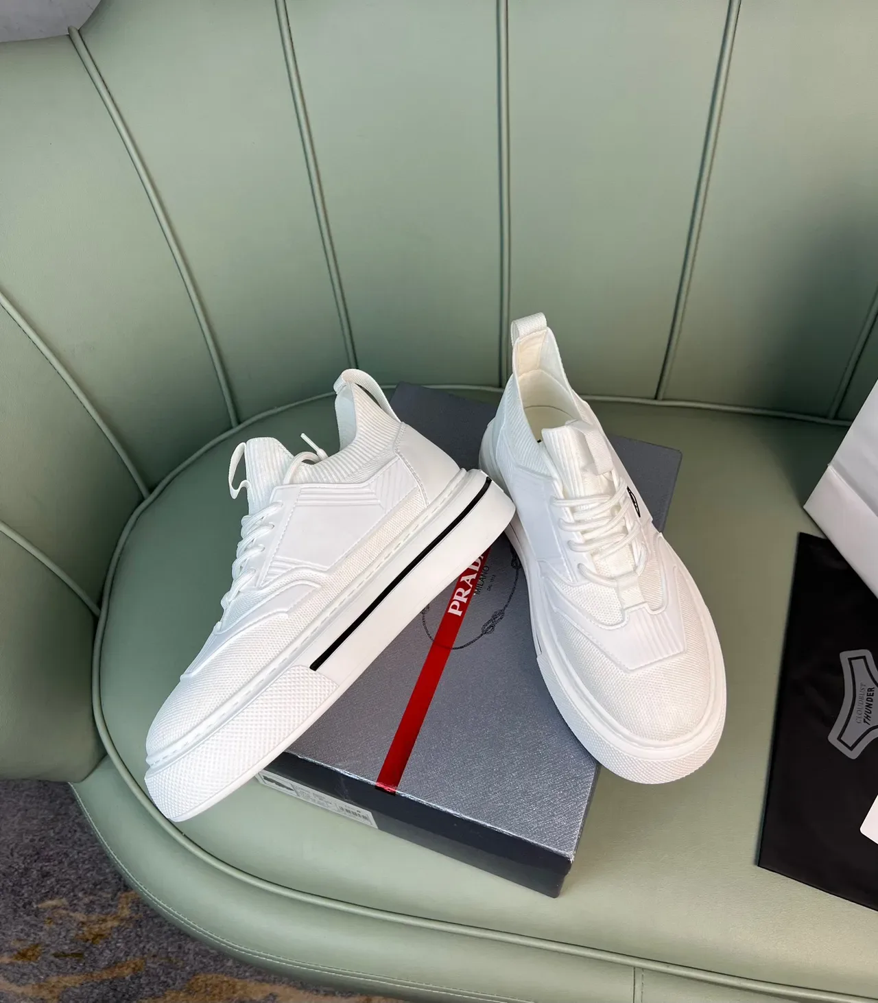 Prada Cloudbust White Knit Platform Lifestyle Sneakers 6