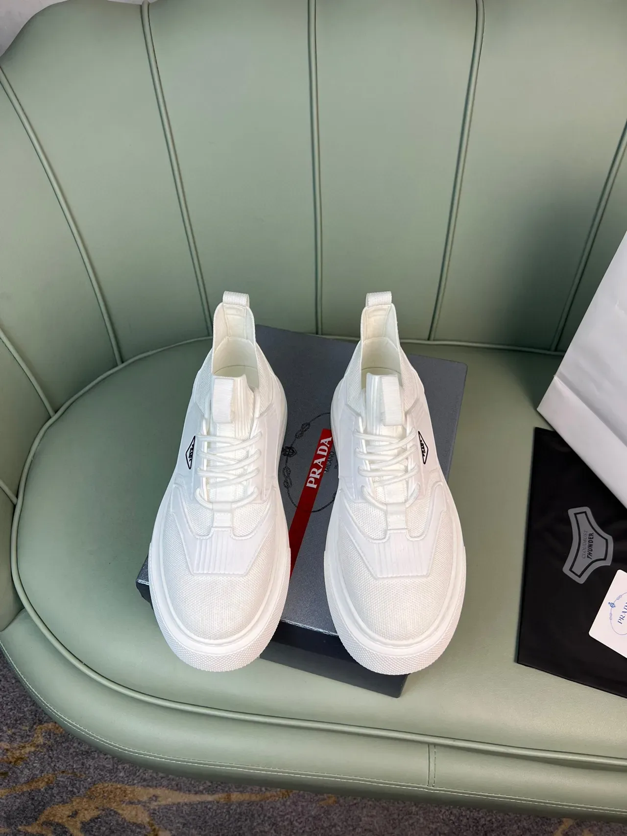 Prada Cloudbust White Knit Platform Lifestyle Sneakers 8