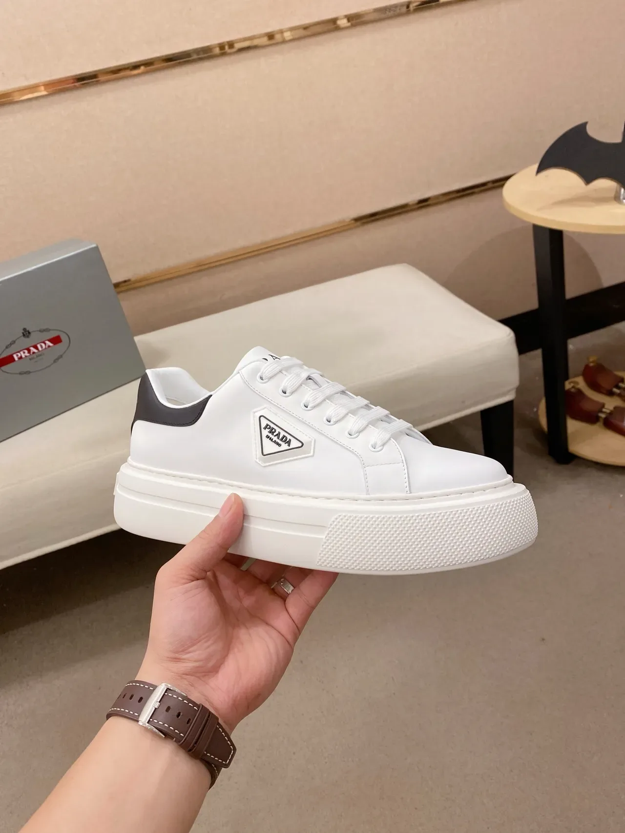 Prada Cloudbust White Leather Platform Lifestyle Sneakers 5