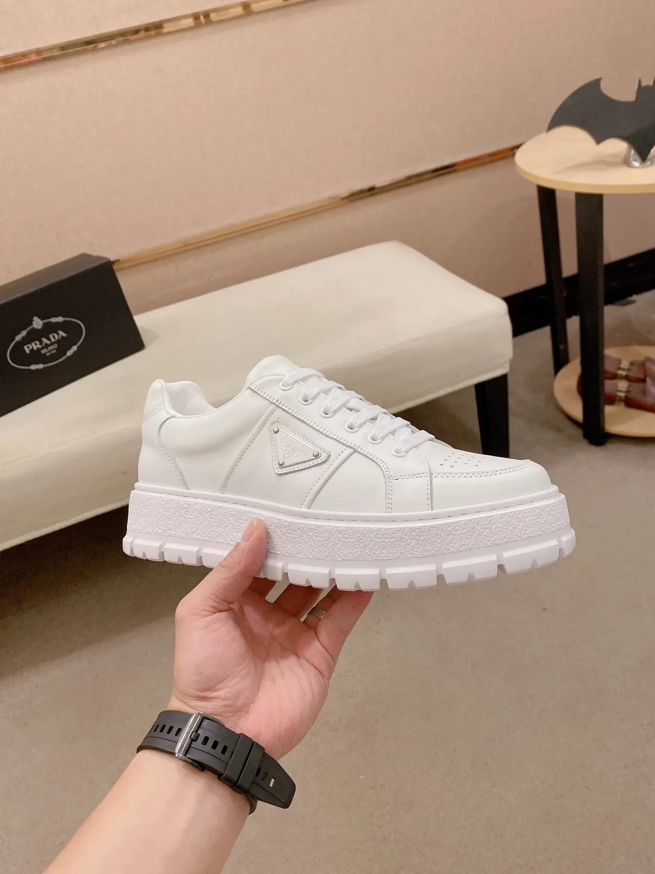 Prada Cloudbust White Leather Platform Lifestyle Sneakers 4