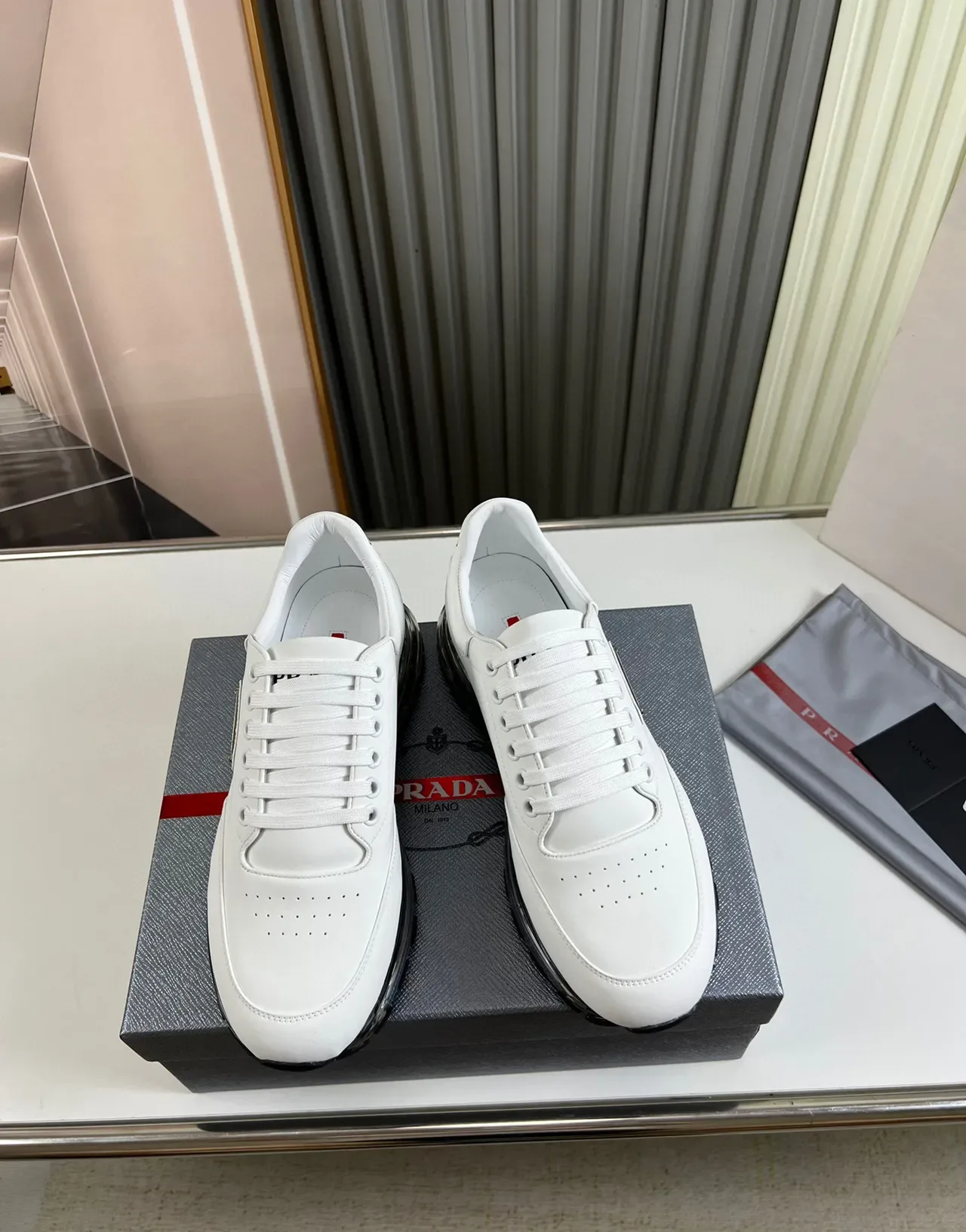 Prada Cloudbust White Leather Transparent Air-Cushion Chunky Sneakers 9