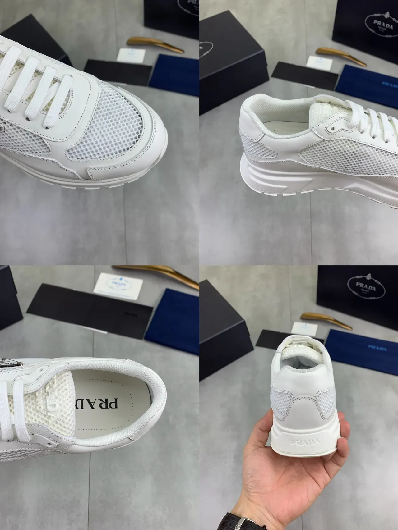 Prada Cloudbust White Mesh and Leather Lifestyle Sneakers 2