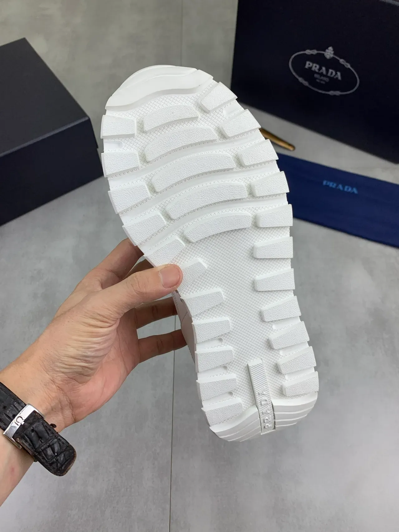Prada Cloudbust White Mesh and Leather Lifestyle Sneakers 3