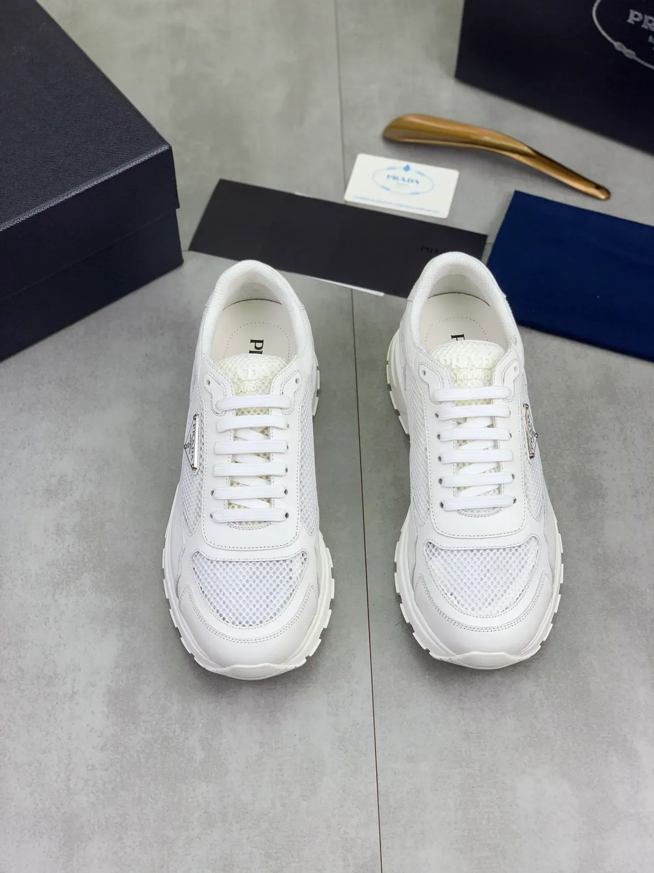 Prada Cloudbust White Mesh and Leather Lifestyle Sneakers 4