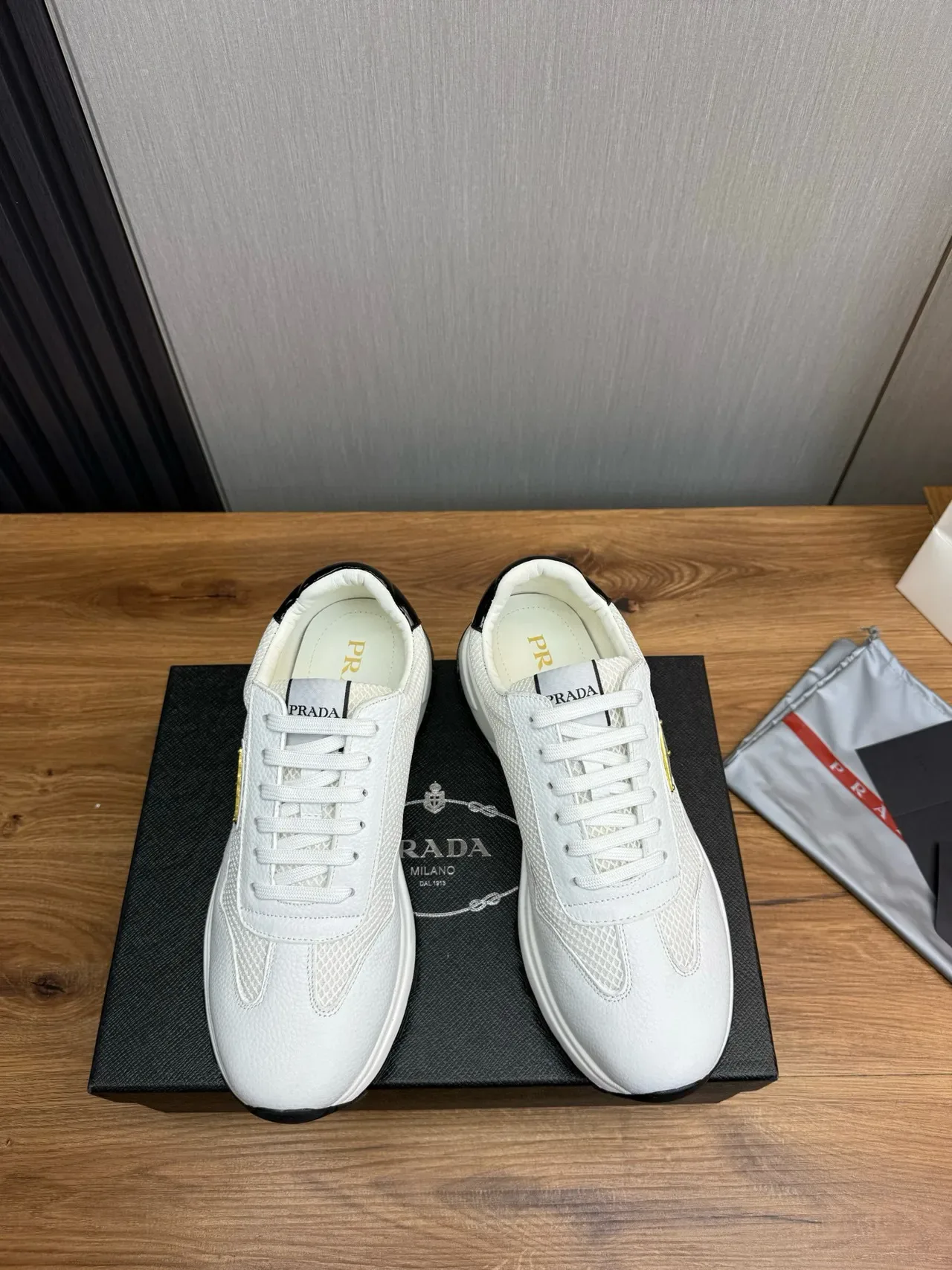 Prada Cloudbust White Mesh and Leather Lifestyle Sneakers 2