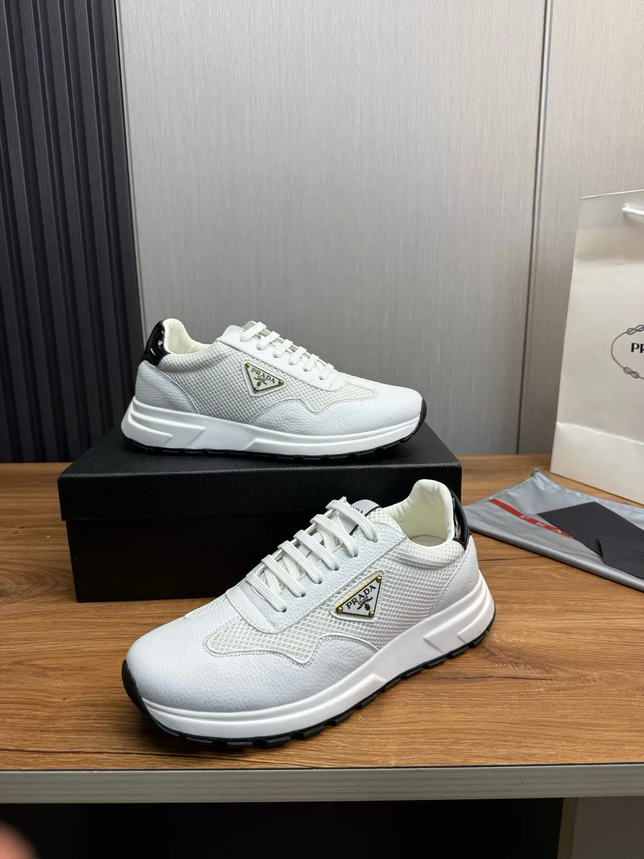 Prada Cloudbust White Mesh and Leather Lifestyle Sneakers 3