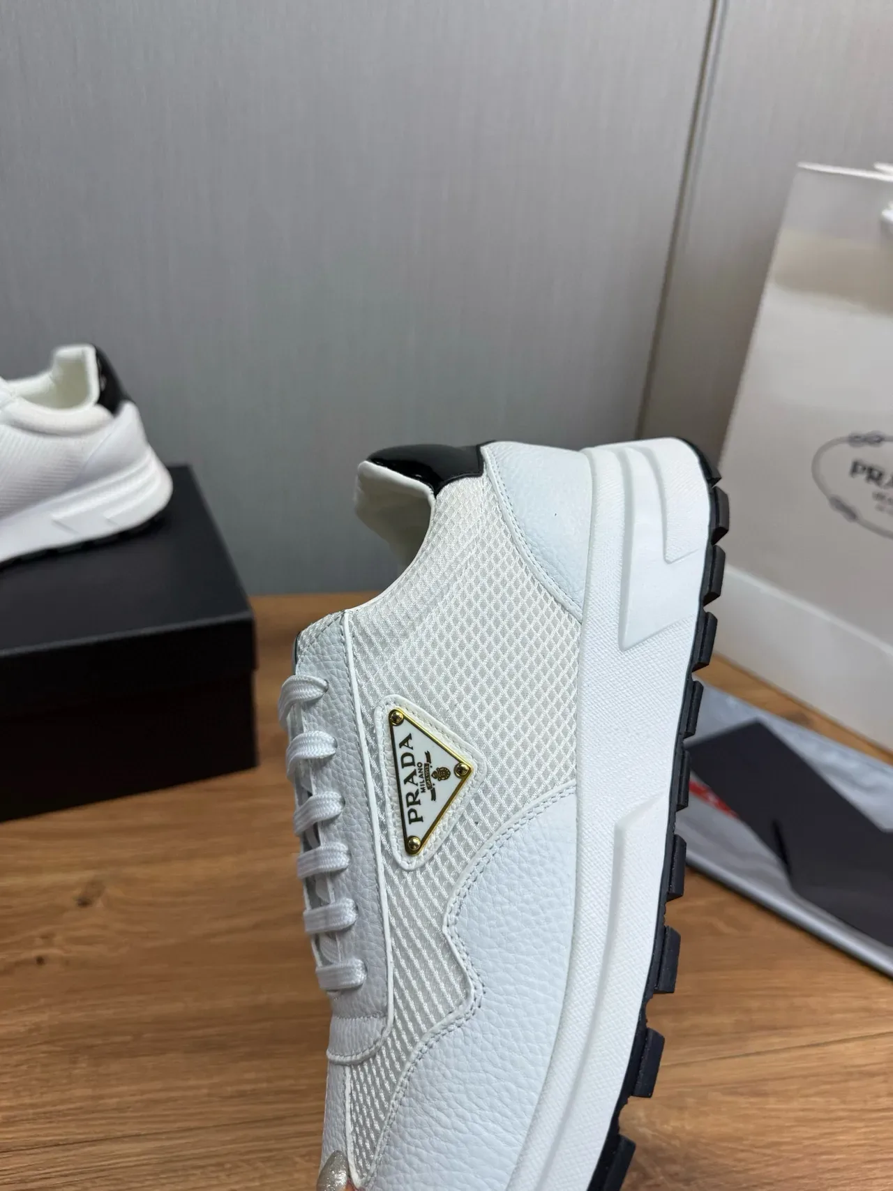 Prada Cloudbust White Mesh and Leather Lifestyle Sneakers 7