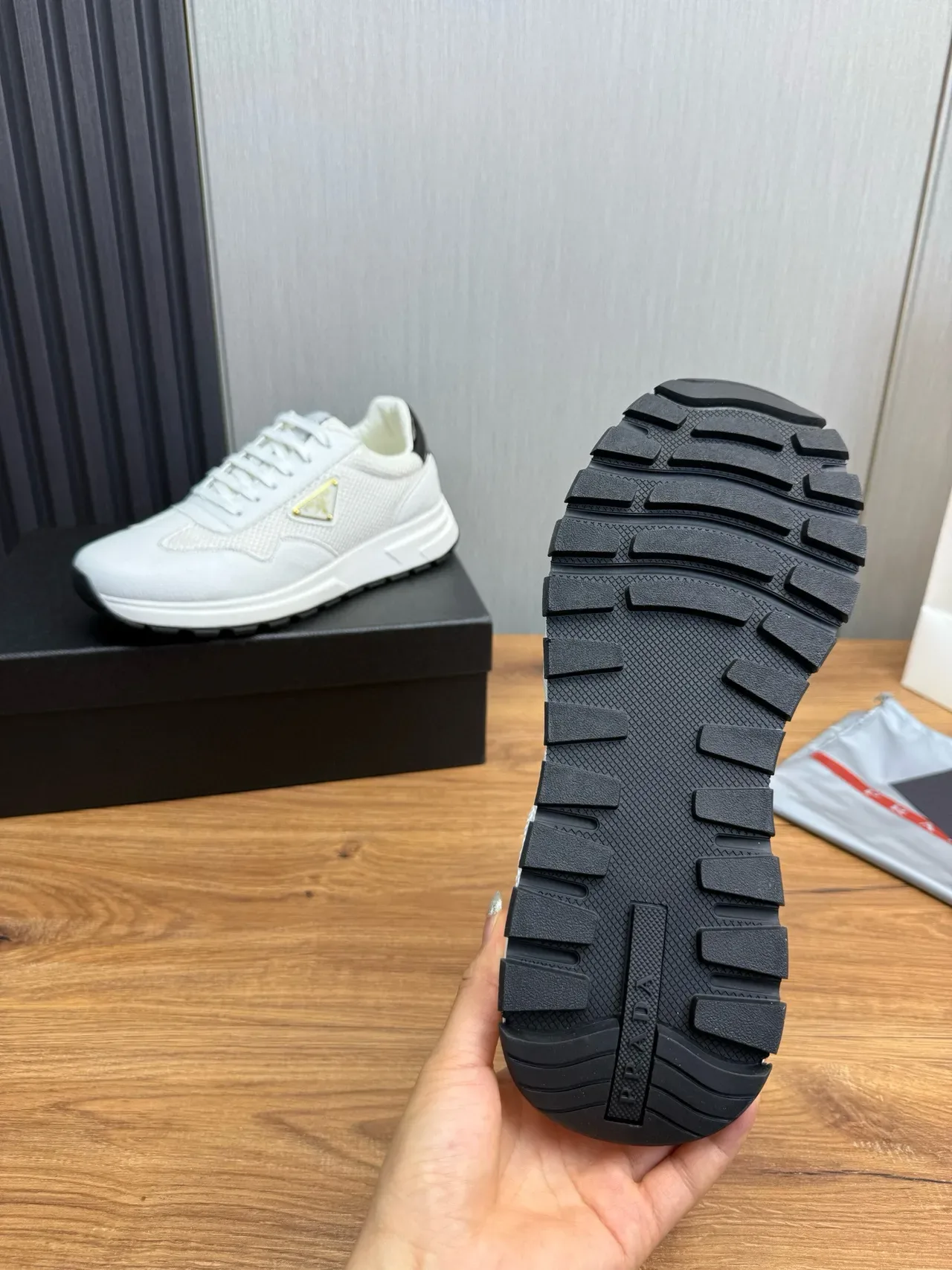 Prada Cloudbust White Mesh and Leather Lifestyle Sneakers 8