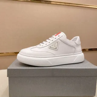 Prada Cloudbust White Red Leather Triangular Logo Plaque Lifestyle Sneakers