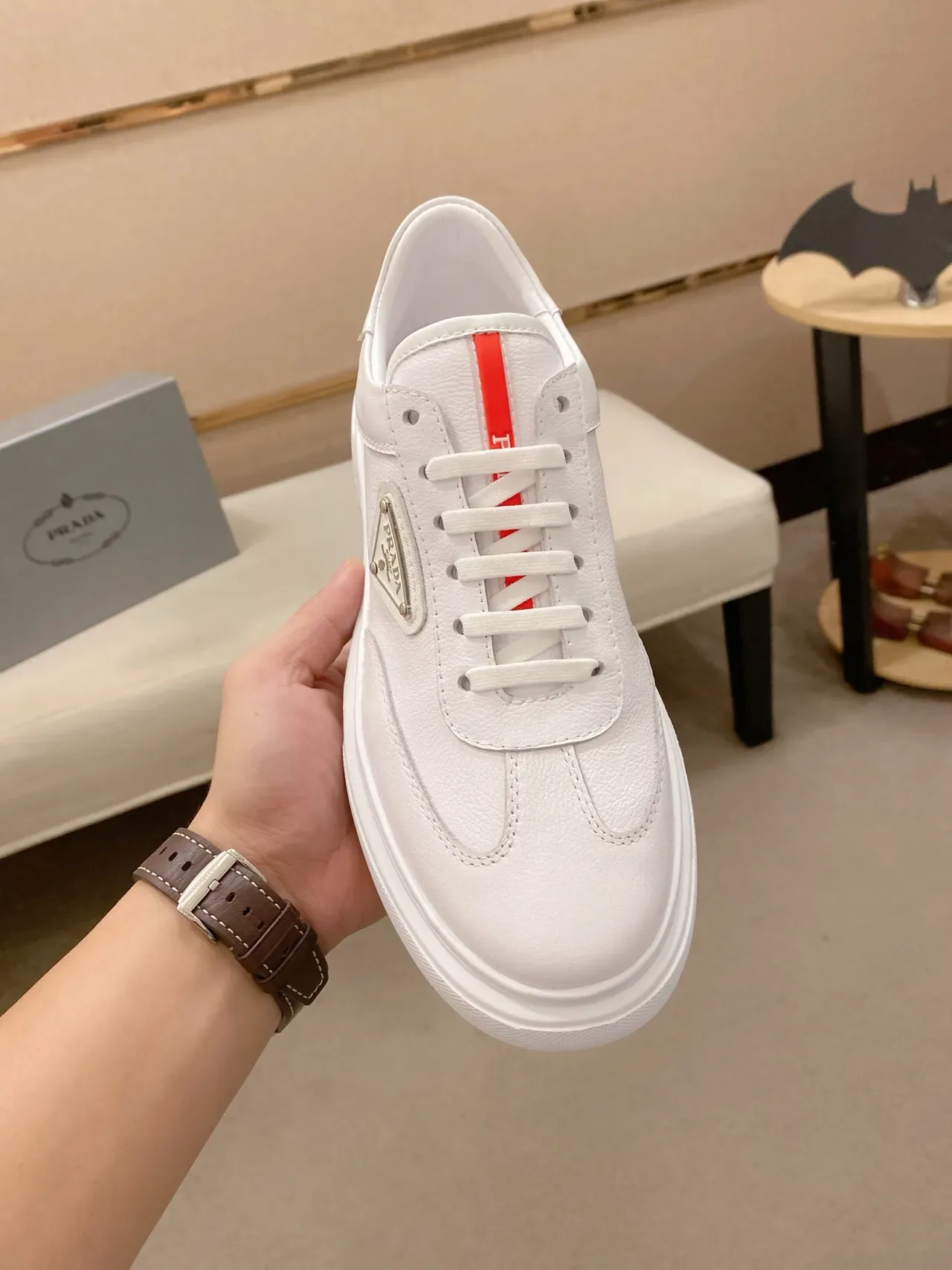 Prada Cloudbust White Red Leather Triangular Logo Plaque Lifestyle Sneakers 5