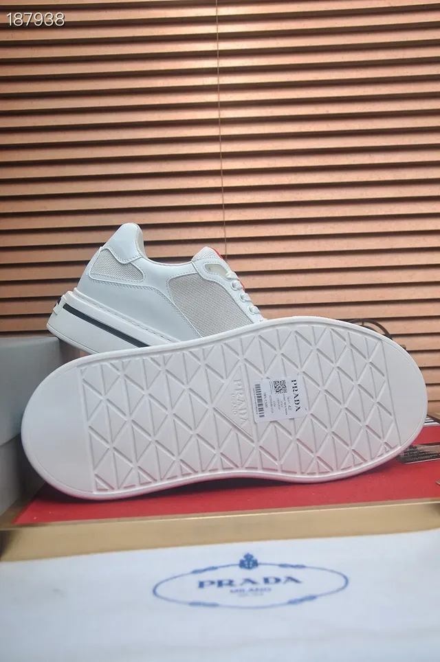 Prada Cloudbust White Red Mesh And Leather Upper Triangular Metal Logo Lifestyle Sneakers 2