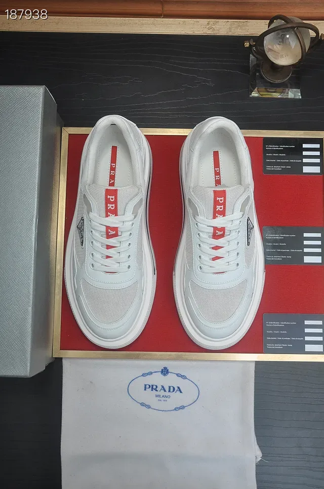 Prada Cloudbust White Red Mesh And Leather Upper Triangular Metal Logo Lifestyle Sneakers 3
