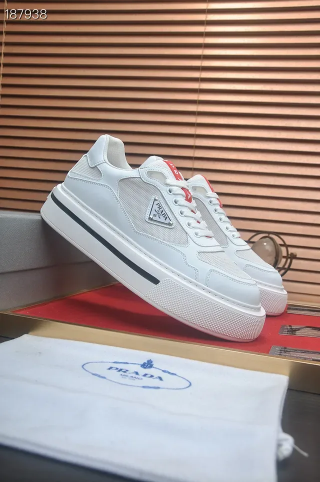 Prada Cloudbust White Red Mesh And Leather Upper Triangular Metal Logo Lifestyle Sneakers 4