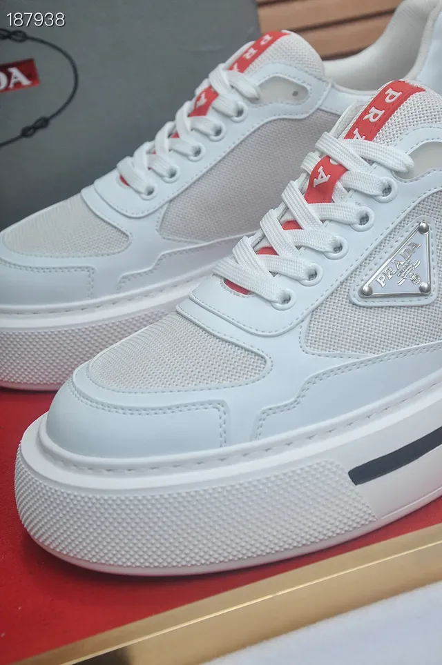 Prada Cloudbust White Red Mesh And Leather Upper Triangular Metal Logo Lifestyle Sneakers 7