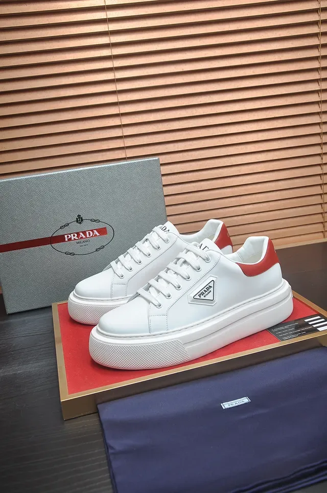 Prada Cloudbust White Red Platform Sole Leather Upper Lifestyle Sneakers 4