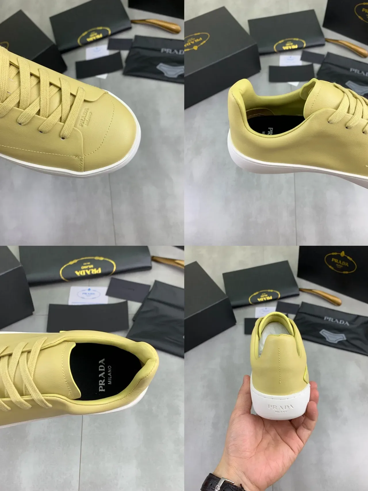 Sneakers Lifestyle Prada Cloudbust Jaune Blanc Cuir Lisse Lacets Tonals 2
