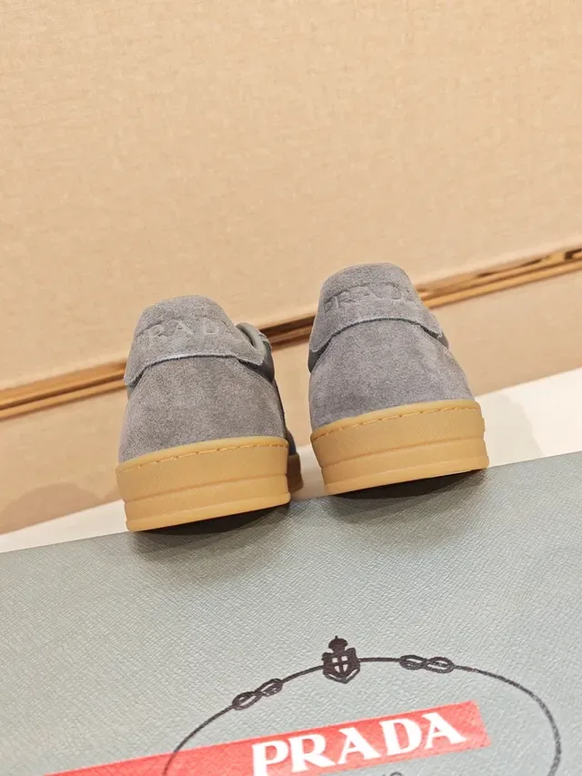 Prada Gray Beige Mixed-Material Upper Suede And Nylon Construction Lifestyle Sneakers 3