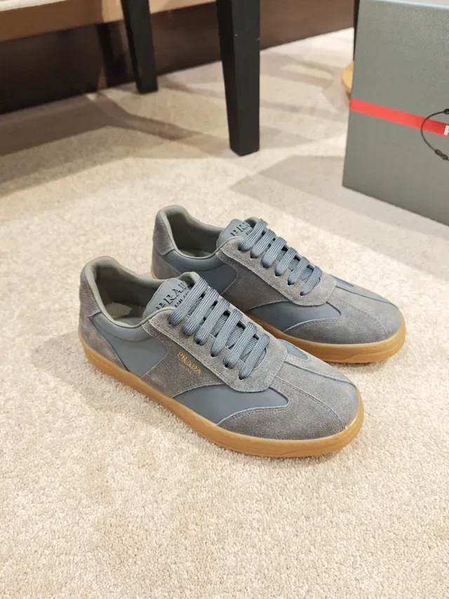Prada Gray Beige Mixed-Material Upper Suede And Nylon Construction Lifestyle Sneakers 4