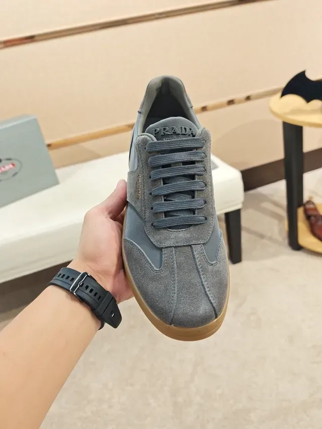 Prada Gray Beige Mixed-Material Upper Suede And Nylon Construction Lifestyle Sneakers 5