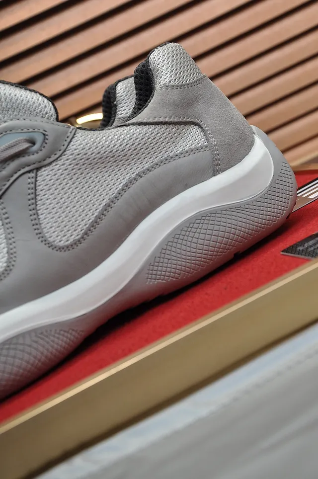 Prada Gray White Mesh And Synthetic Upper Asymmetrical Strap Detail Lifestyle Sneakers 2