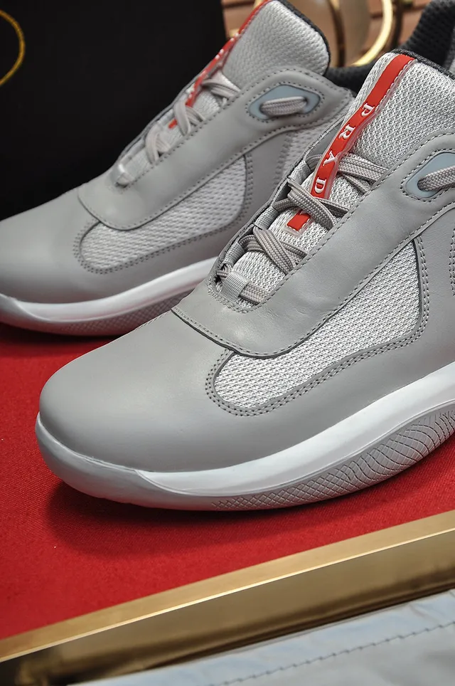 Prada Gray White Mesh And Synthetic Upper Asymmetrical Strap Detail Lifestyle Sneakers 3