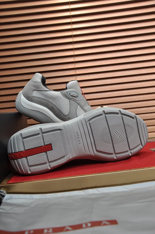 Prada Gray White Mesh And Synthetic Upper Asymmetrical Strap Detail Lifestyle Sneakers 4