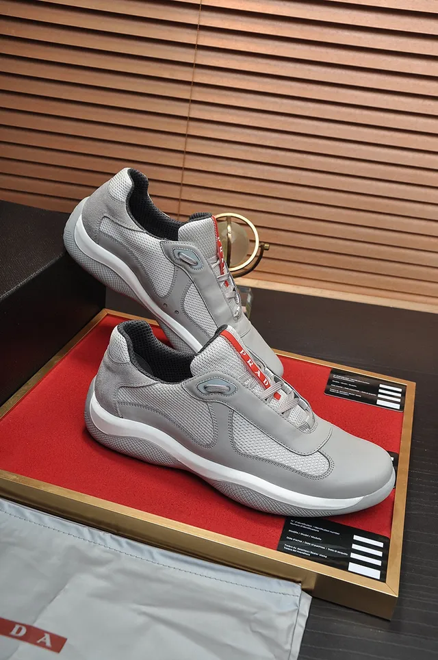 Prada Gray White Mesh And Synthetic Upper Asymmetrical Strap Detail Lifestyle Sneakers 6