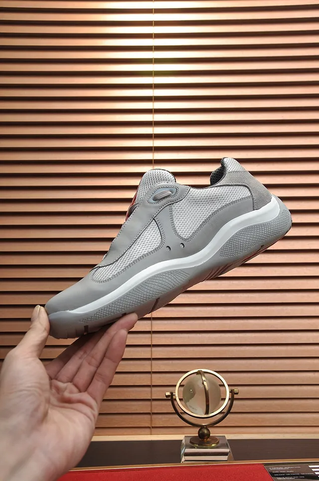 Prada Gray White Mesh And Synthetic Upper Asymmetrical Strap Detail Lifestyle Sneakers 7
