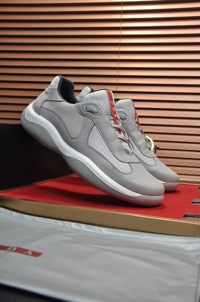 Prada Gray White Mesh And Synthetic Upper Asymmetrical Strap Detail Lifestyle Sneakers 8