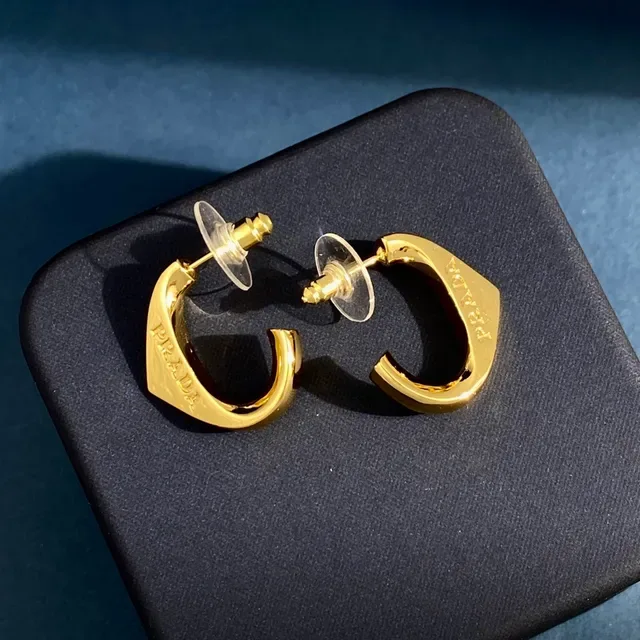 Prada Logo-Engraved Gold-Tone C-Shaped Hoop Earrings 2