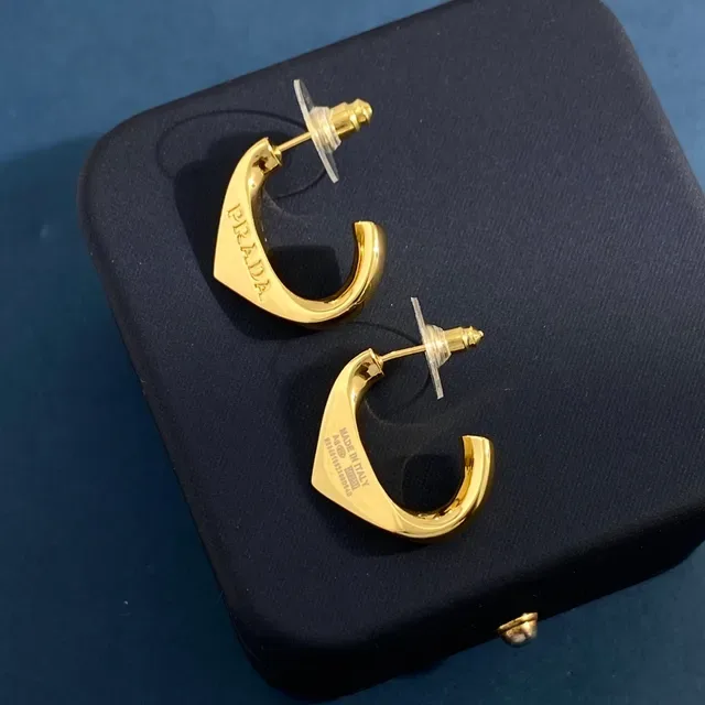 Prada Logo-Engraved Gold-Tone C-Shaped Hoop Earrings 3