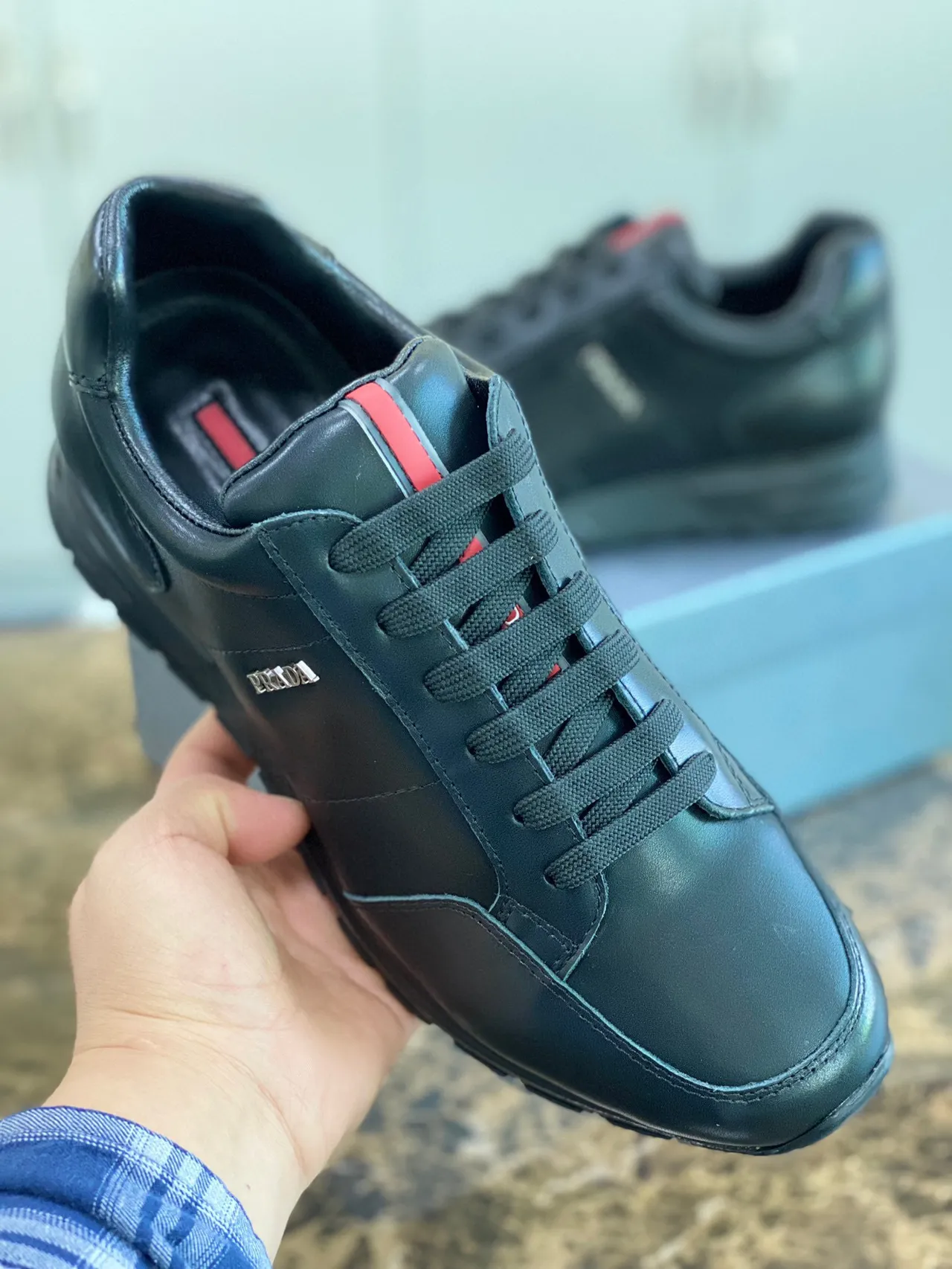 Prada Luna Rossa Black Red Leather Upper Low-Top Silhouette Lifestyle Sneakers 3