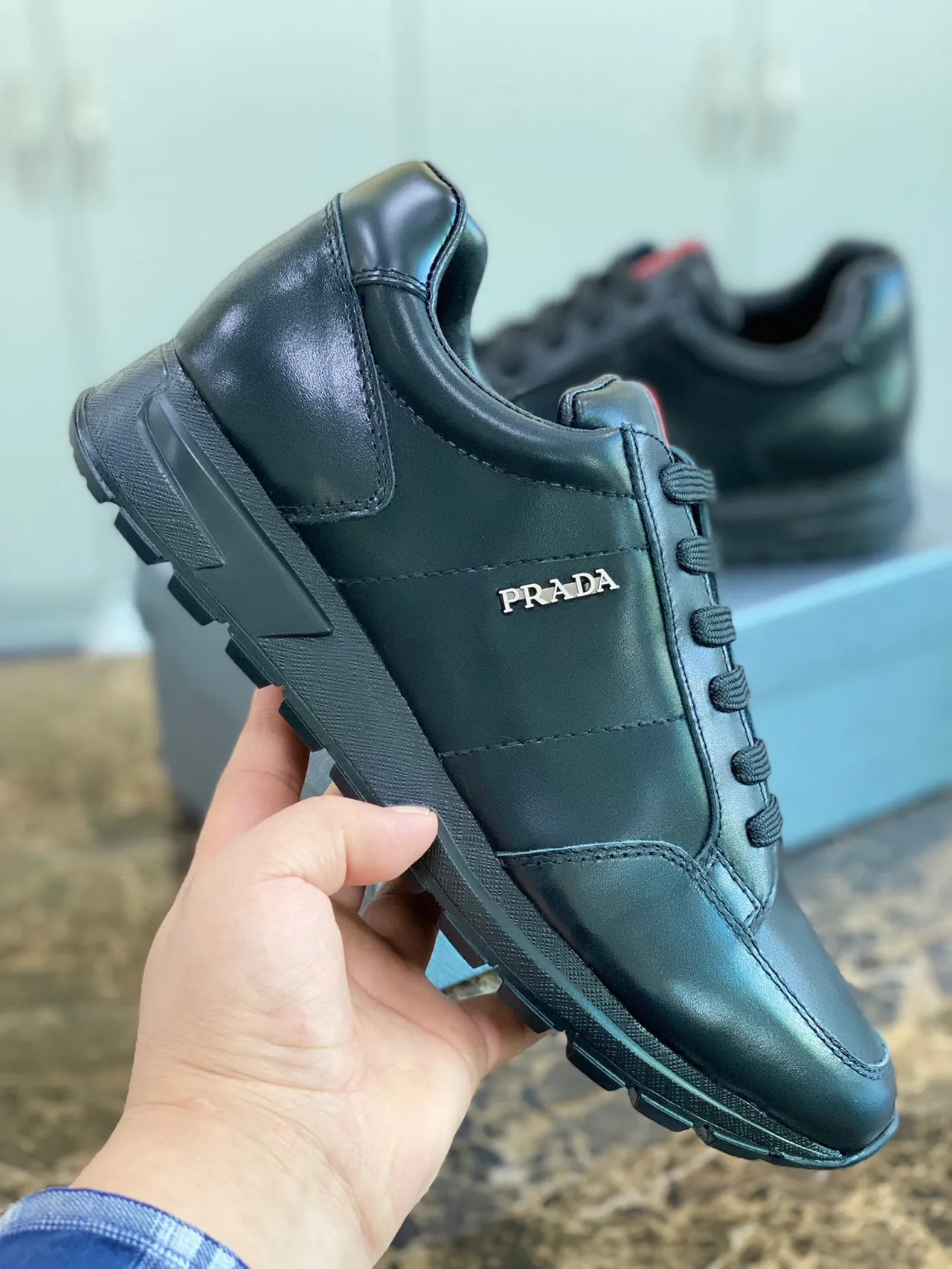 Prada Luna Rossa Black Red Leather Upper Low-Top Silhouette Lifestyle Sneakers 4