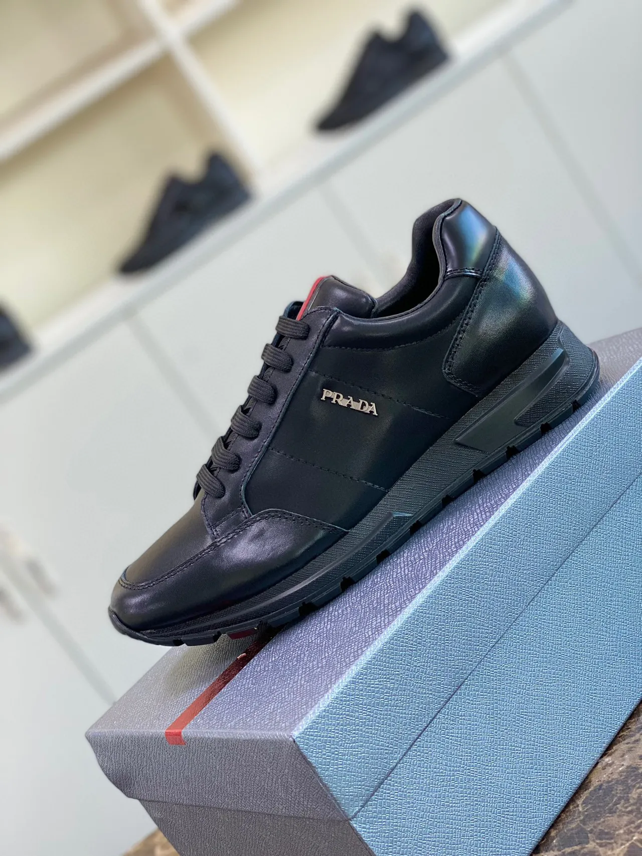 Prada Luna Rossa Black Red Leather Upper Low-Top Silhouette Lifestyle Sneakers 5