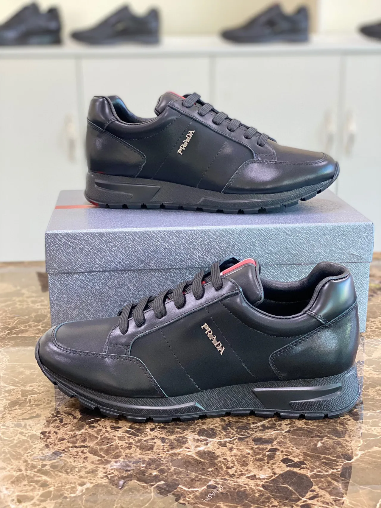 Prada Luna Rossa Black Red Leather Upper Low-Top Silhouette Lifestyle Sneakers 6