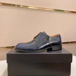 Prada Navy Black Glossy Patent-Like Finish Cap Toe Oxford Shoes