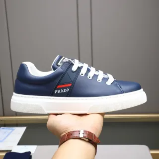 Prada Navy White Leather Upper Rubber Sole Lifestyle Sneakers