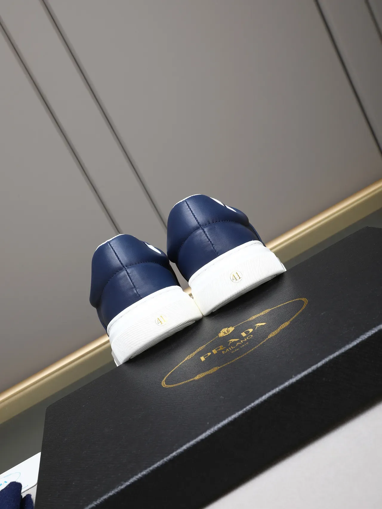 Prada Navy White Leather Upper Rubber Sole Lifestyle Sneakers 3