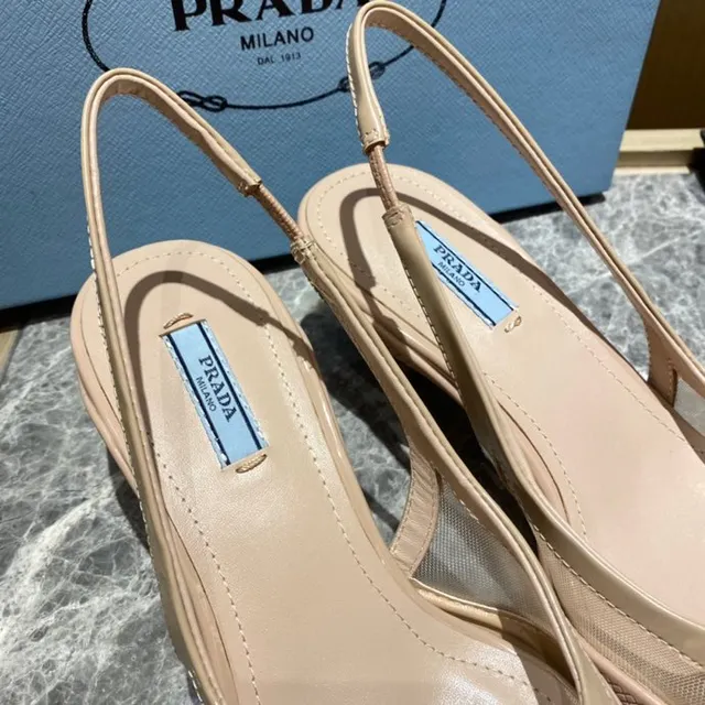 Prada Nude Mesh and Leather Pointed Slingback Pumps 2