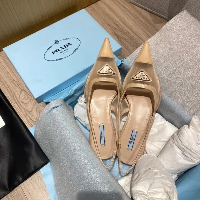 Prada Nude Mesh and Leather Pointed Slingback Pumps 5