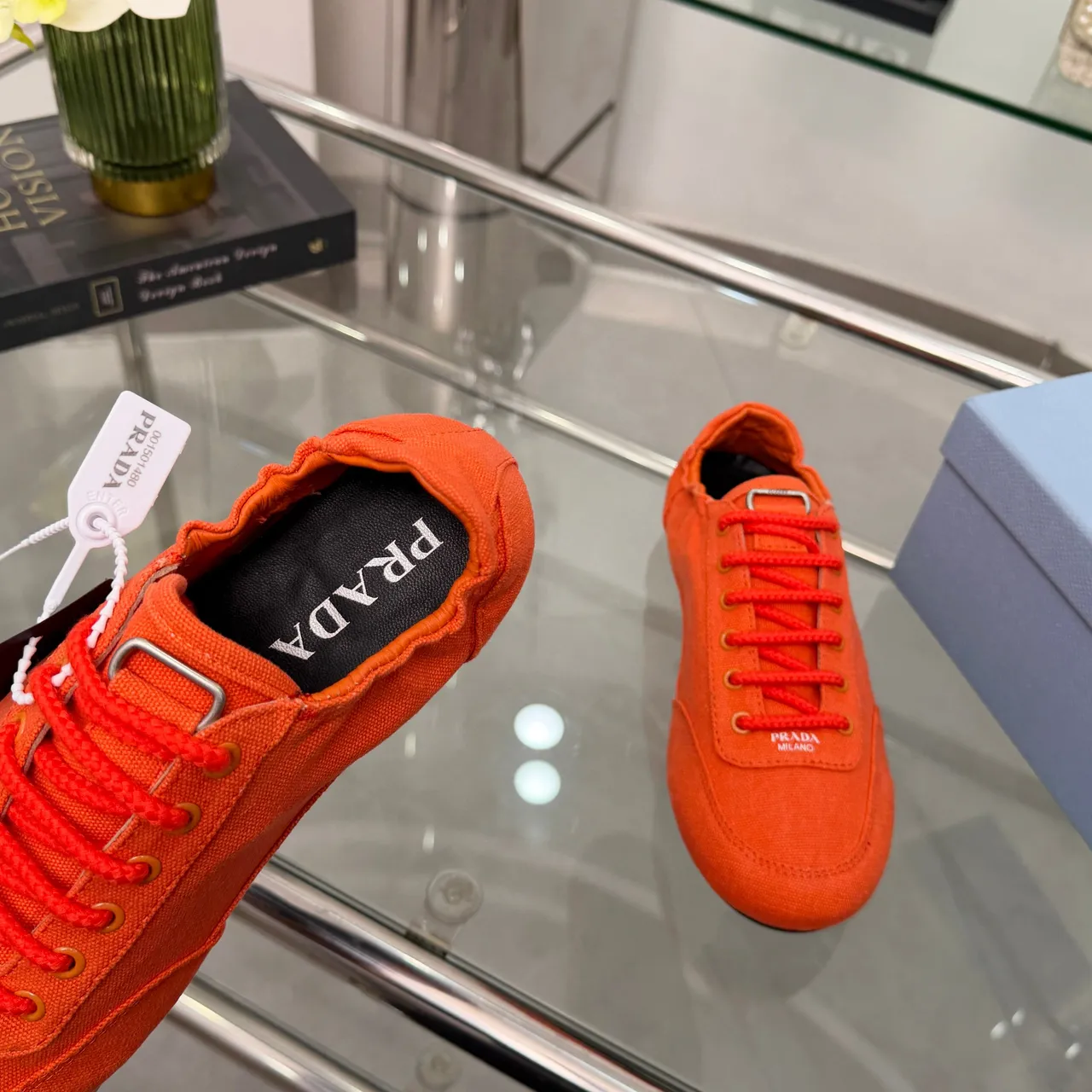 Prada Orange Black Low-Top Upper Canvas Shoes 3